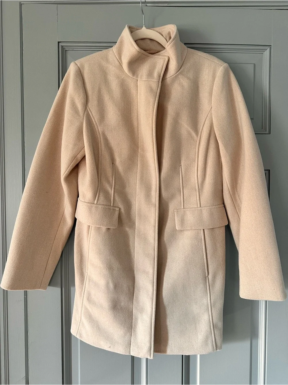 Vince Camuto Cream/Oatmeal Funnel Neck Zip Front Coat Jacket Medium